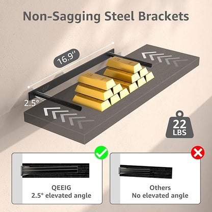 QEEIG Bathroom Shelves 24 inches Long - Floating Shelf for Wall Over Toilet Paper Storage Basket Farmhouse Set of 3, Black (019-60B3)