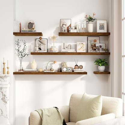 30 Inch Floating Shelves, Rustic Floating Wall Shelves 8 Inch Deep, 30 x 8 Floating Shelves for Home Decor, Deep Storage Shelves for Kitchen, Bathroom, Living Room, Rustic Brown Color, Set of 2