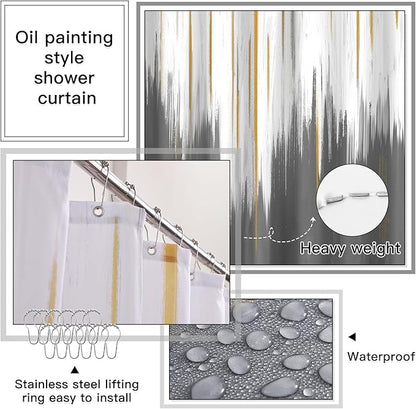 32PCS Bathroom Sets with Shower Curtain and Rugs-Grey Bathroom Accessories,Non Slip Bathroom Rugs Set with Toilet Lid Cover, Waterproof Shower Curtain, 3PC Soap Dispenser with Trash Can