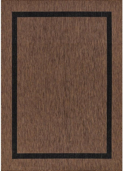 Bordered Outdoor Rug 10x14 Washable Outside Carpet for Indoor Patio Porch Waterproof Easy Cleaning Non Shedding Area Rugs Nut Brown - Black 10 x 14