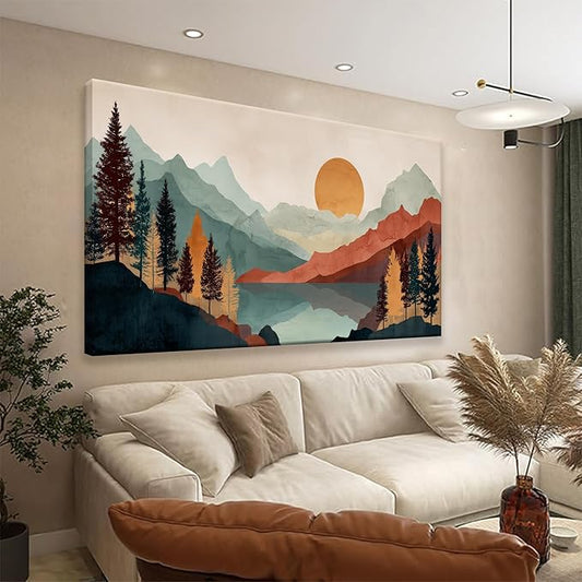 Tsomzxng Mountain Abstract Boho Wall Art For Living Room Modern Canvas Art Wall Decor Colorful Wall Art Bedroom Office Abstract Wall Decor Mountain Forest Landscapes Painting Wall Pictures 24×48 In