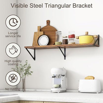 36"W x 10"D Floating Shelves, 10 Inch Deep Floating Shelves, Farmhouse Rustic Deep Wall Shelves for Home Decor, Wide Large Floating Shelf for Bathroom, Living Room, Kitchen, Study Room, Rustic Brown