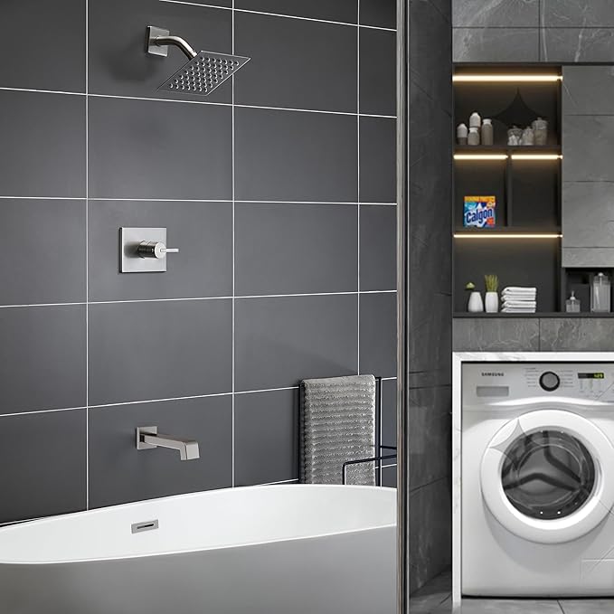 Bathtub Shower Systems, Tub and Shower Faucet Set Combo with 6 Inch Brushed Nickel Shower Faucet Set, Shower Tub Faucets Sets Complete (Valve Included)