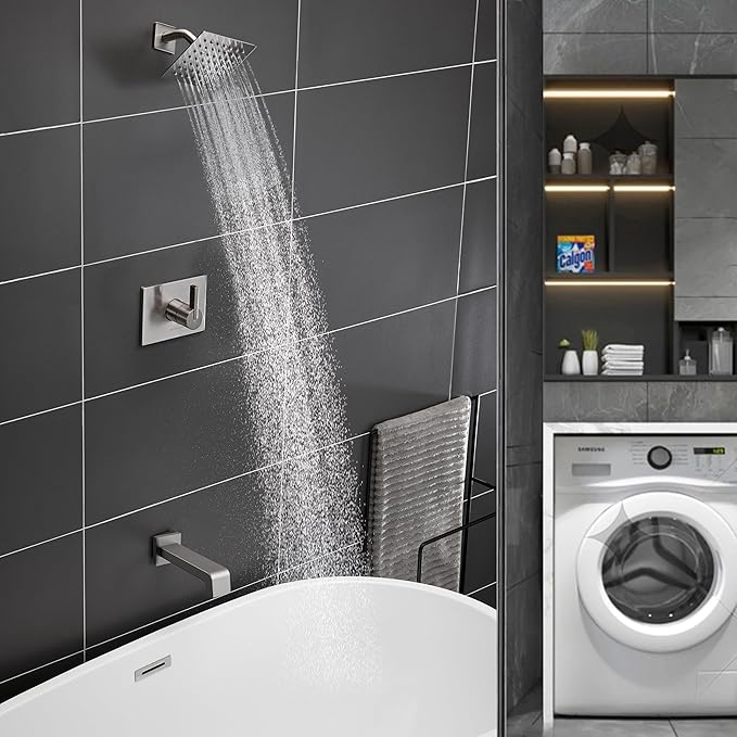 Bathtub Shower Systems, Tub and Shower Faucet Set Combo with 6 Inch Brushed Nickel Shower Faucet Set, Shower Tub Faucets Sets Complete (Valve Included)