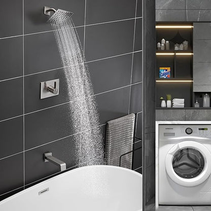 Bathtub Shower Systems, Tub and Shower Faucet Set Combo with 6 Inch Brushed Nickel Shower Faucet Set, Shower Tub Faucets Sets Complete (Valve Included)