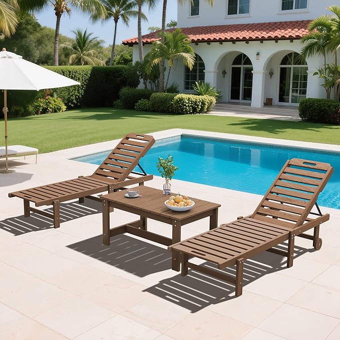 SERWALL Patio Coffee Table, HDPE Rectangle Outdoor Coffee Table, Brown