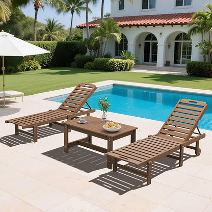 SERWALL Patio Coffee Table, HDPE Rectangle Outdoor Coffee Table, Brown