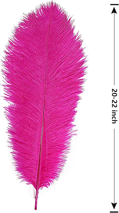 THARAHT Hot Pink Ostrich Feathers 12pcs Large Natural Bulk 20-22Inch 50cm-55cm for Wedding Party Centerpieces Easter Gatsbi and Home Decoration Feathers