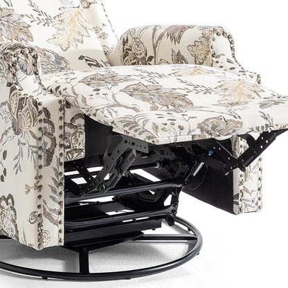 UIXE Swivel Rocker Manual Recliner Chairs Set of 2, Wingback Swivel Glider Fabric Nursery Reclining Sofa Chair, High Back Upholstered Arm Chair for Living Room Bedroom - Beige Plants