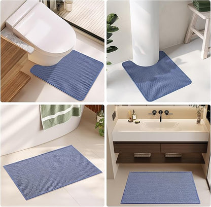 Bathroom Rugs Non Slip Washable, Super Absorbent Thin Bath Mat Small Quick Dry Low Pile Bathroom Rug, Denim Blue 20"x30"