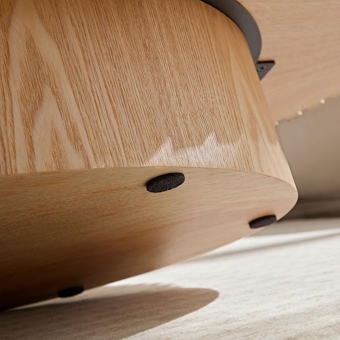 Oval Coffee Table for Living Room, Modern Fluted Coffee Tables with Pedestal Base, Handcrafted Centre Tea Tables Easy Assembly-43.7" Natural