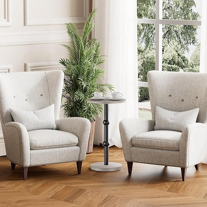 Drink Table, Small Round Side Table for Small Spaces, Modern Accent Round End Tables with Metal Leg, Thickened Wood Pedestal Coffee Tables for Living Room, Bedroom, Narrow Corners,Sofa Couch