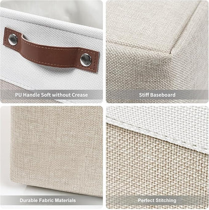 Storage Bins Large Fabric Storage Baskets for Shelves 3 Pack, Decorative Linen Closet Baskets with Handles for Organizing, Shelf, Clothes, Home, Office, 15x11x9.5Inches (Beige&White)