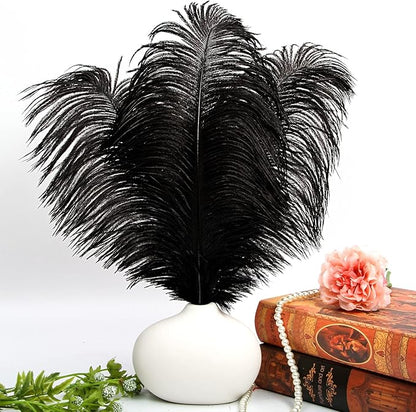 THARAHT Black Ostrich Feathers 12pcs Large Natural Bulk 14-16Inch 35cm-40cm for Wedding Party Centerpieces Halloween and Home Decoration Feathers