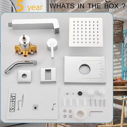 Shower Faucet Set, Tub Shower Faucet with 6-Inch Rainfall Shower Head and Tub Spout, Shower Tub Faucet Set Complete (Included Shower Valve), Tub Shower Trim Kit, Polished Chrome