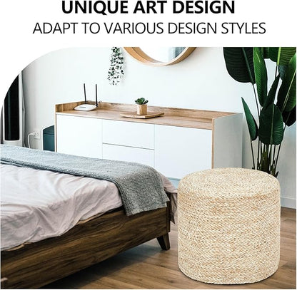 Wimarsbon 18'' Ottoman Pouf, Natural Braided Poof, Rustic Handweave Lounge Pouffe, Boho Footrest Stool for Bedroom, Accent Table or Seat for Living Room (Natural Corn Husk)
