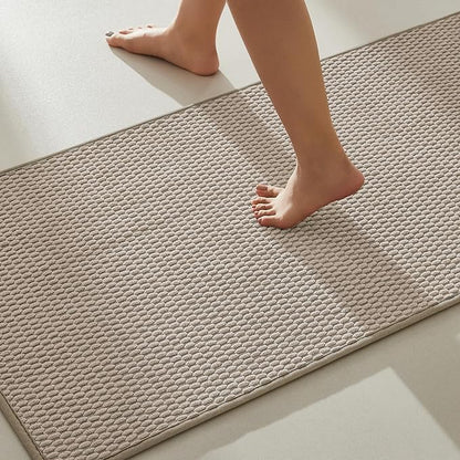 Bathroom Rugs Non Slip Washable, Super Absorbent Thin Bath Mat Quick Dry Low Pile Bathroom Rug, Beige 20"x48"