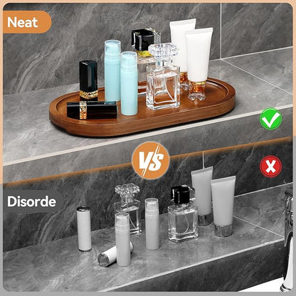 Bamboo Vanity Tray 11.4x6.3 inches, Decorative Vanity Tray for Bathroom Countertop Toilet Tank Farmhouse, Brown