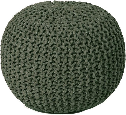 REDEARTH Round Hand Knitted Pouf - Foot Stool Bean Bag Ottoman - Cord Boho Pouffe - Poof Accent Beanbag Footrest for Living Room - Bedroom - Patio - Lounge (19.5"x19.5"x14") - Olive