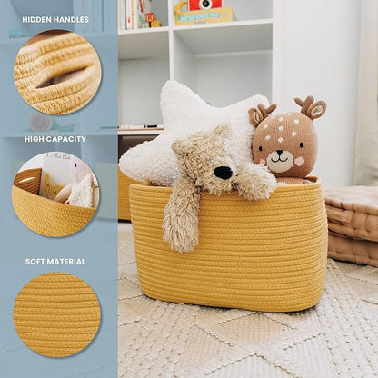 OrganiHaus Woven Storage Baskets for Organizing, Cotton Rope Organizer Bins for Shelves, Closet & Nursery, Dog Toy Basket, Decorative Bins for Toys, Towels & Books - 15x10x9, Orange