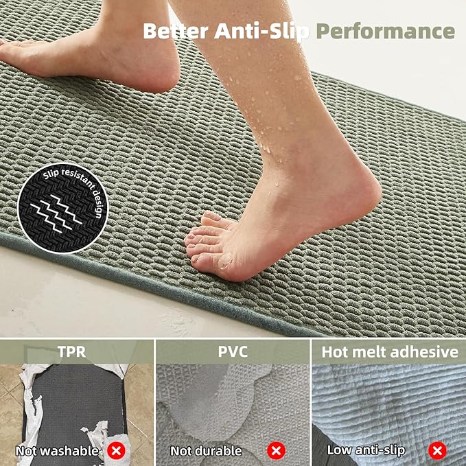 Bathroom Rugs Non Slip Washable, Super Absorbent Thin Bath Mat Small Quick Dry Low Pile Bathroom Rug, Sage Green 16"x24"