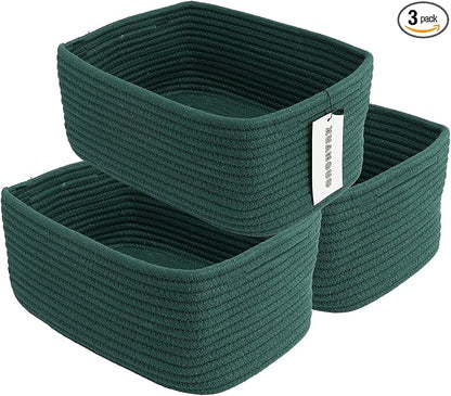 Small Woven Storage Baskets 12“X8”X5“ Decorative Rope Bins for Organizing Shelves, Closets, and Toys, Empty Gift Baskets, Cute Organizer Basket for Home and Office (dark green, regular)