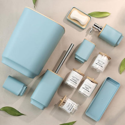 Bathroom Accessories Set,Blue Bathroom Set,24 Pieces Bathroom Accessory Set with Shower Curtain,Trash Can for Bathroom Accessories Décor and Home Gifts