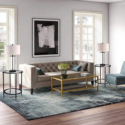 2 Tier Round Side Table, Black End Table with Glass Top, Modern Metal Clear Coffee Table，Small Accent Table for Living Room, Bedroom, 18" x 18" x 24"