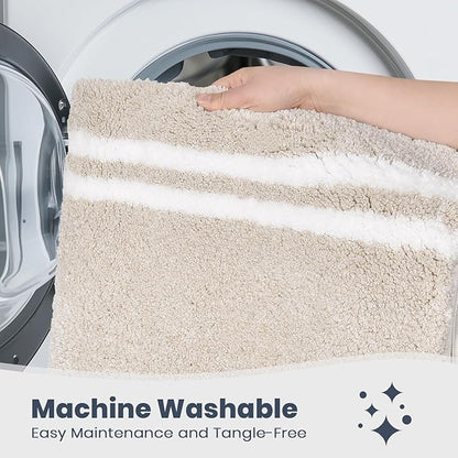 PURRUGS Bathroom Rug Non-Slip Machine Washable 20" x 30", Super Absorbent and Quick Dry Shaggy Microfiber Bath Mat, Extra Soft and Plush Bath Rug for Bathtub, Shower and Sink, Beige