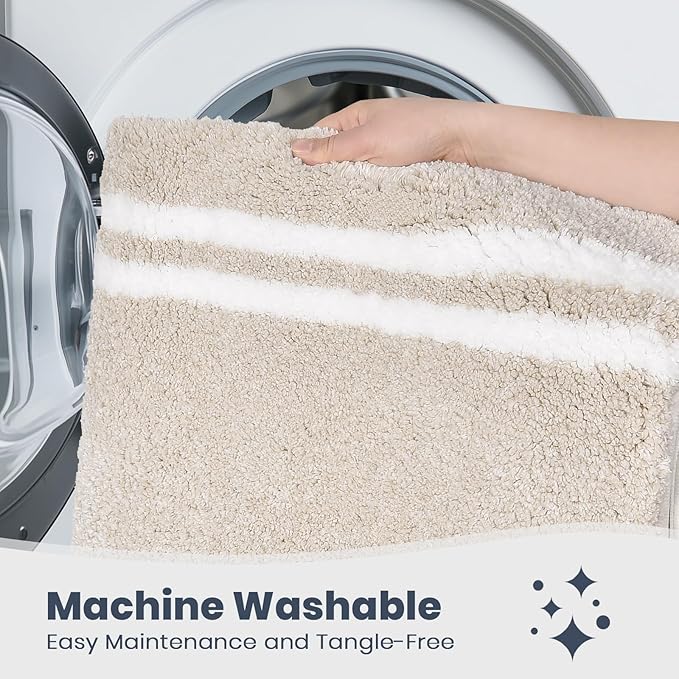 PURRUGS Bathroom Rug Non-Slip Machine Washable 30" x 46", Super Absorbent and Quick Dry Shaggy Microfiber Bath Mat, Extra Soft and Plush Bath Rug for Bathtub, Shower and Sink, Beige