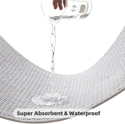 Chenille Non Slip Washable Thin Low Pile Bath Mat, Light Grey 20"x24" U Shape, Quick Dry