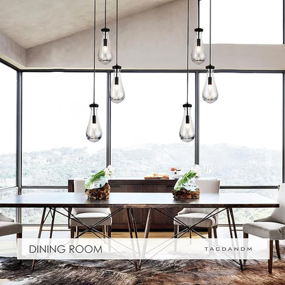 3-Light Raindrop Pendant Light Fixtures, Black Glass Pendant Lighting, Teardrops Modern Hanging Light for Entryway Foyer Kitchen Island Dining Living Room Hallway