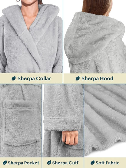 PAVILIA Women Hooded Plush Soft Robe | Fluffy Warm Fleece Sherpa Shaggy Bathrobe