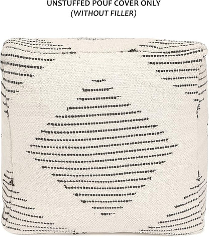 REDEARTH · UNSTUFFED Pouf Ottoman Cover Textured Boho Storage Square Home Decor Poof Pouffe Space Saver Footrest for Living Room, Bedroom, Nursery, Kidsroom; 100% Cotton (18"x18"x18"; Black)