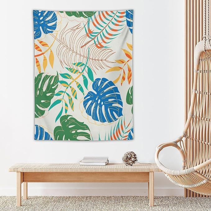 ICMOLYYENLO Tropical Green Plant Tapestry, Green Palm Leaves Natural Landscape Print Wall Tapestry for Bedroom Living Room Dormitory 50x60 Inch