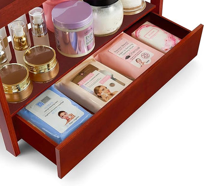 Sorbus Bamboo Bathroom Counter Organizer – 2-Tier Shelf with Hidden Drawer for Vanity, Matcha Station, Bathroom Sink Organizer Countertop, Kitchen & Office Storage (17″ L x 6.5″ W x 12.6″ H) (Brown)