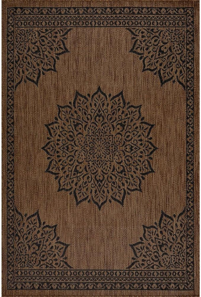 CAMILSON Outdoor Rug 8x10 Medallion Nut Brown Black Modern Area Rugs for Indoor and Outdoor Patios, Kitchen and Hallway Rug, Washable Porch Deck Outside Carpet (8 x 10)