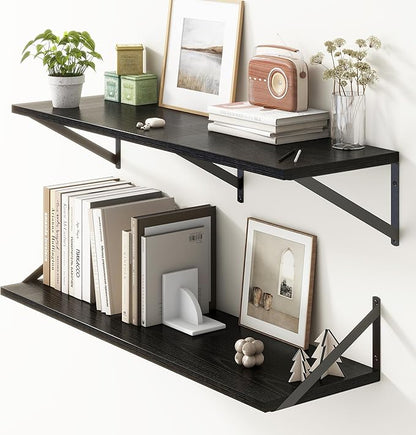 36"W x 10"D Floating Shelves, 10 Inch Deep Black Floating Shelves, Farmhouse Rustic Deep Wall Shelves for Home Decor, Wide Large Floating Shelf for Bathroom, Living Room, Kitchen, Study Room