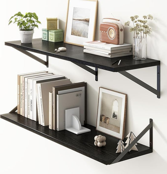 36"W x 10"D Floating Shelves, 10 Inch Deep Black Floating Shelves, Farmhouse Rustic Deep Wall Shelves for Home Decor, Wide Large Floating Shelf for Bathroom, Living Room, Kitchen, Study Room