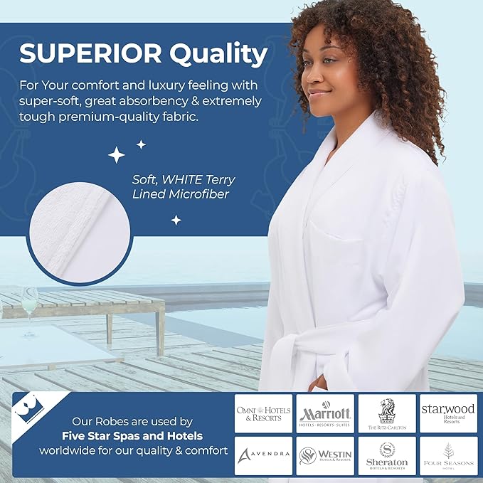 Terry Lined Microfiber Hotel Robe - Luxury Spa Bathrobe by Monarch/Cypress
