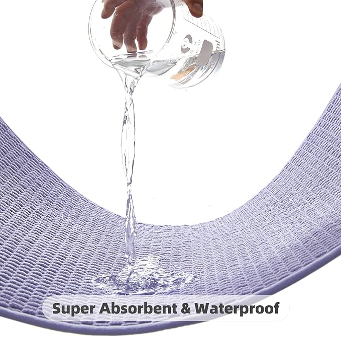 Chenille Bathroom Non-Slip, Washable U-Shaped Mat - Super Absorbent - Low Pile - Quick Dry - Lavender, 20"x24'