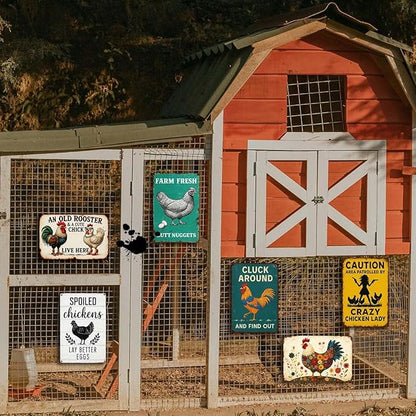 6 Pack Chicken Coop Signs – Vintage Farm Accessories Funny Metal Tin Signs for Outdoor Chicken Coop Decor, Farmhouse Wall Art, Rustic Barn Yard Decorations, 8x12 Inch
