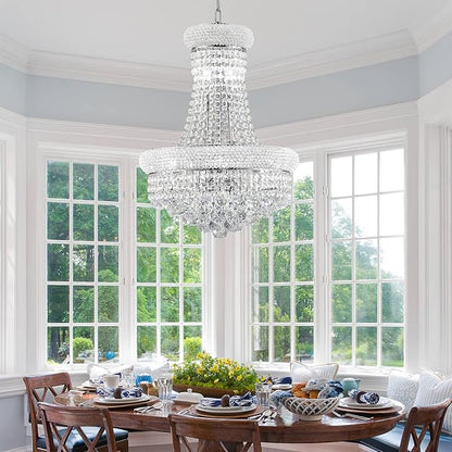 10 - Light Unique Empire Crystal Chandelier for Dining Room Foyer Entryway Living Room Bedroom Chrome Finish