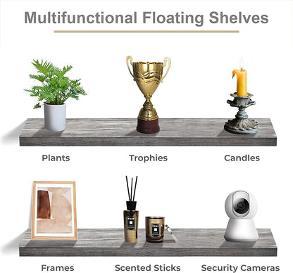 Sorbus Floating Shelves for Wall - 35 Inch Long Bathroom Shelves, Wall Decor for Bedroom, Kitchen, Living Room & Book Storage - Mounted Floating Shelf with Invisible Brackets (Gray, 3 Pack)