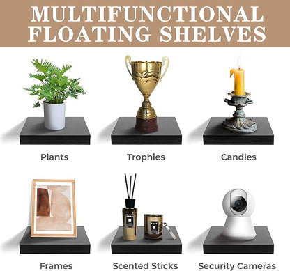 Sorbus Square Floating Shelf for Wall - 4 Small Shelves with Invisible Mounting Brackets for Living Room Decor, Bedroom, Bathroom Decor, Home & Kitchen - 9" Wall Shelf to Display Photos Trophies