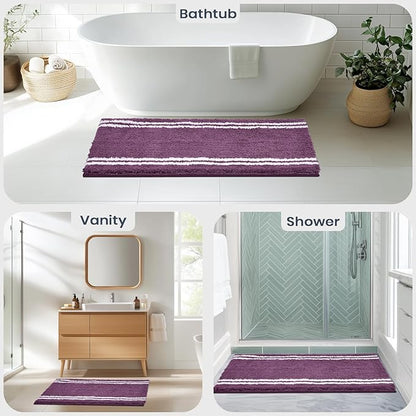 PURRUGS Bathroom Rug Non-Slip Machine Washable 24" x 60", Super Absorbent and Quick Dry Shaggy Microfiber Bath Mat, Extra Soft and Plush Bath Rug for Bathtub, Shower and Sink, Purple