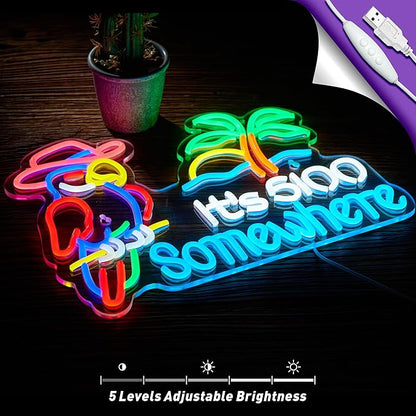 Parrot Its 5 00 O'clock Some Where Neon Sign for Wall Decor USB Powered Five Oclock Dimmable Bar Beer LED Light Man Cave