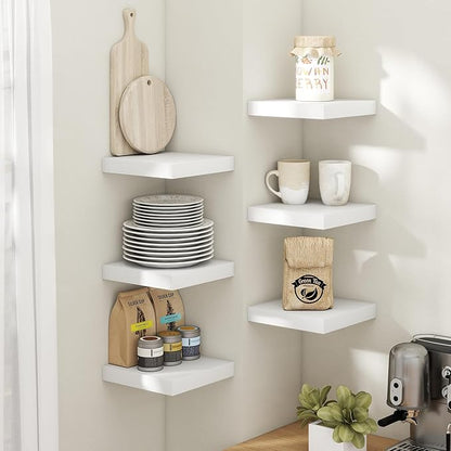 8 Inch Square Floating Shelves for Wall 3 Pack, 8"D Wood Grain Bathroom Shelves with Invisible Brackets, Easy Install Engineered Wood Storage Shelves for Kitchen, Living Room, Bedroom, White Finish