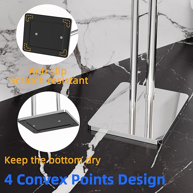 RUACQ Toilet Paper Holder Stand, Bathroom Toilet Paper roll Holder Free Standing with Storage for 4 Rolls, Post Pivoting Design, Stable Weighted Base, SUS304 Stainless Steel(Chrome)