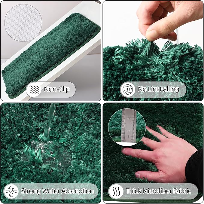 Dark Green Bathroom Accessories Set with Ombre Shower Curtain and Bathroom Rugs,Bathroom Sets with Trash Can,Toothbrush Holder and Cup,Soap Dispenser,Tray,Soap Dish,Toilet Brush,Qtip Holders